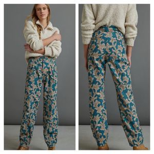Anthropologie Teal Paisley Wide-Leg Pants
